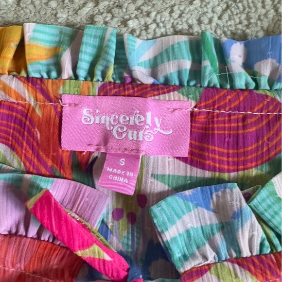 Sincerely Ours Freya Dress floral colorful mini full skirt long sleeve small - Picture 3 of 7